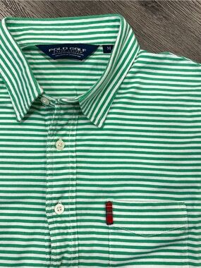 Polo Golf by Ralph Lauren, Green & White Striped Polo Golf Shirt, Men’s Medium
